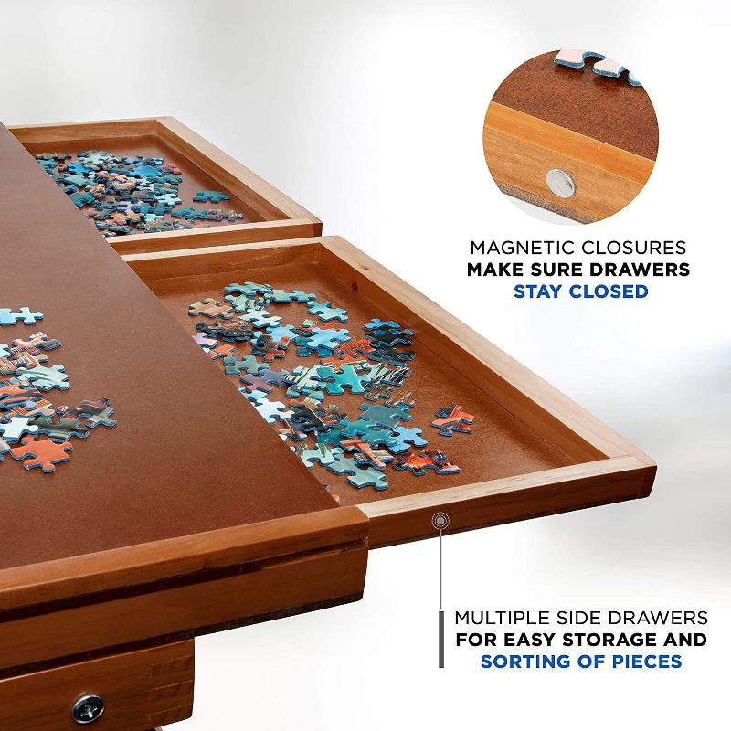 Jumbl Puzzle Board Rack | 23" x 31" Wooden Jigsaw Puzzle Table w/ 4 Drawers |Puzzles Up to 1,000 Pieces