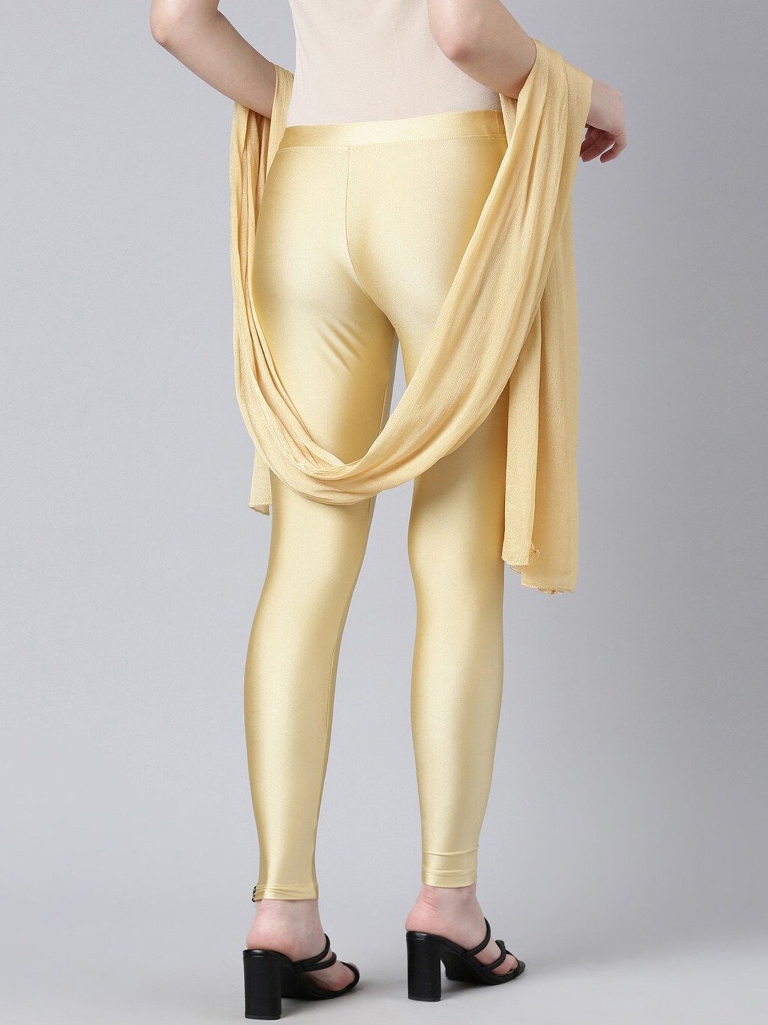 TWIN BIRDS Golden Plain Leggings With Dupatta