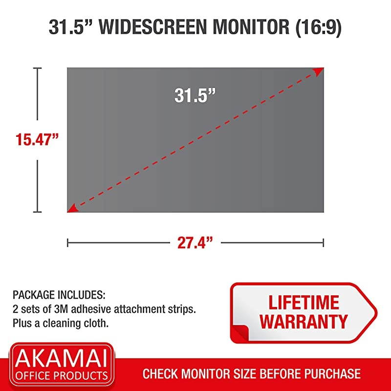 Akamai Computer Privacy Screen 169 Black Security Shield Desktop Monitor Protector UV Blue Light Filter inch Diagonally Measured Black