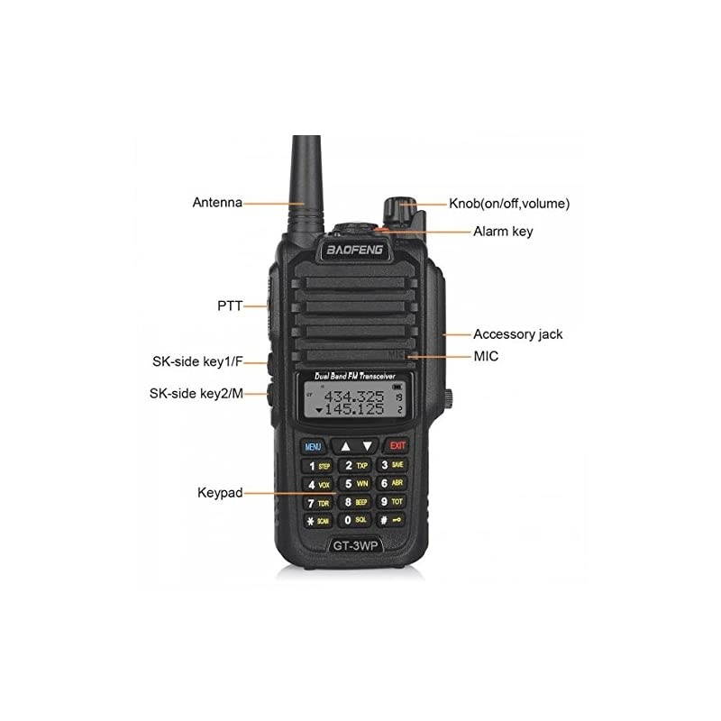 1 Pack GT-3WP PoFung GT-3WP Dual Band Two-Way Radio, Waterproof Dustproof IP67 Walkie Talkie Transceiver, VHF/UHF 136-174/400-520MHz, Black