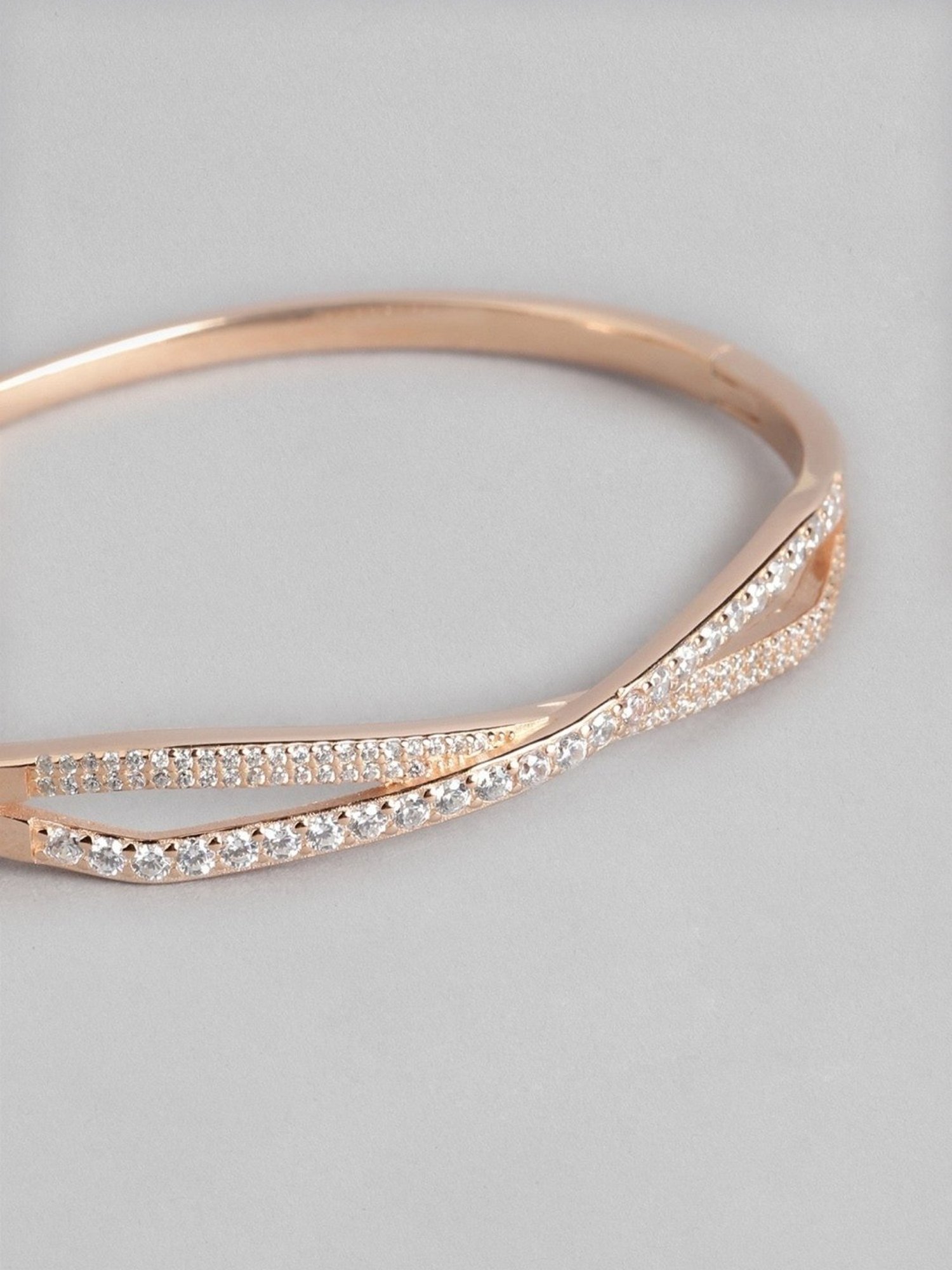 Zavya Infinity CZ Rose Gold-Plated 92.5 Sterling Silver Kada Bracelet