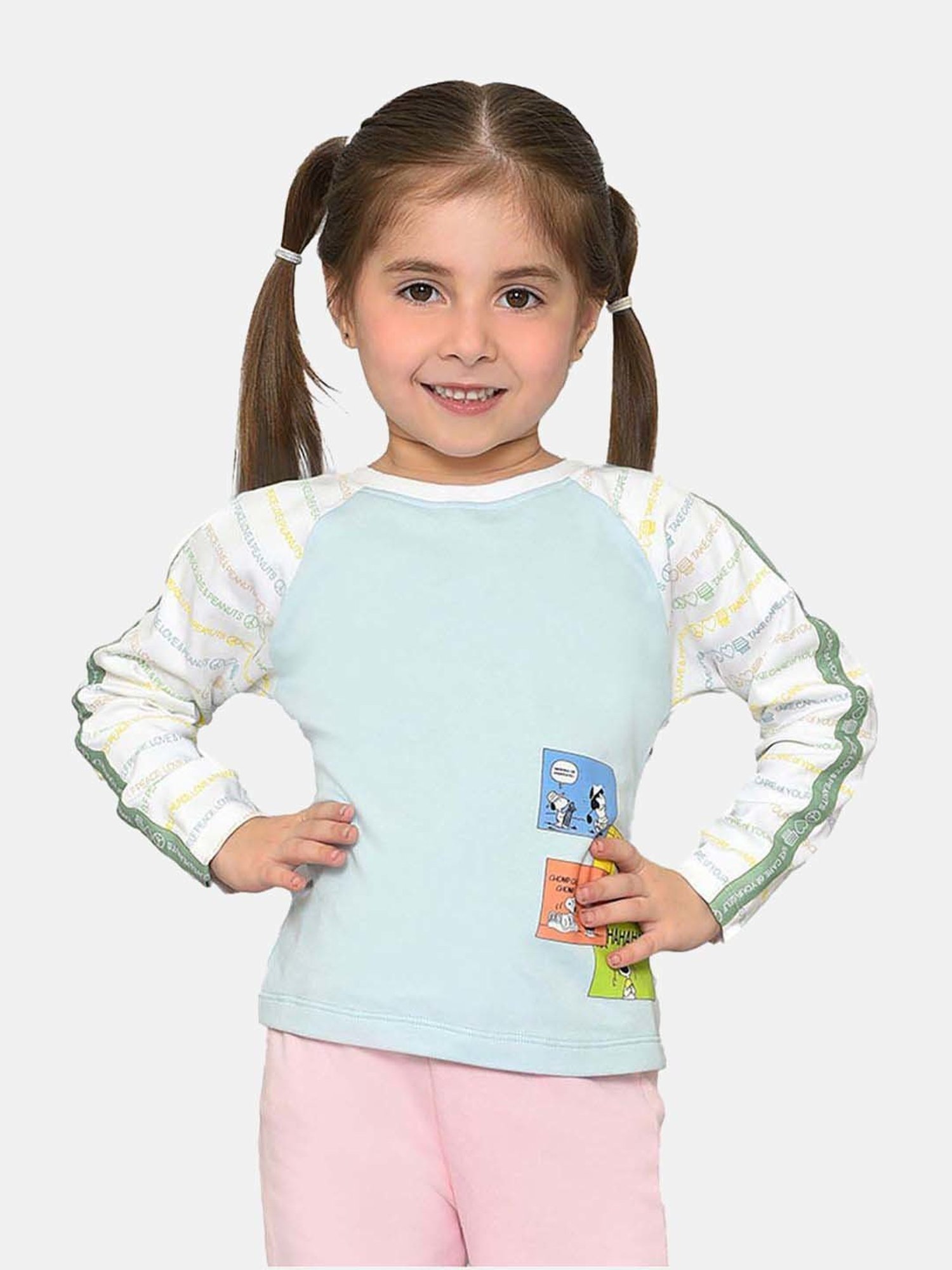 MiArcus Kids PEANUTS JUGGLE Sky Blue & White Cotton Printed Full Sleeves T-Shirt