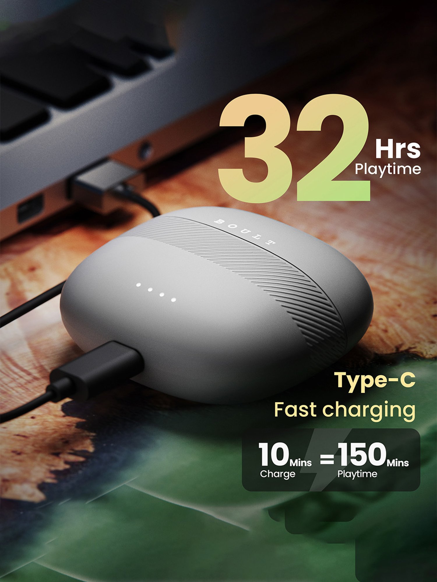 Boult Audio Airbass Z35 TWS Bluetooth 5.3 Earbuds with 32H Playtime (Sunset Grey)