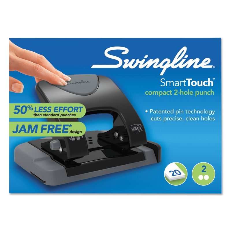 Swingline 20-Sheet SmartTouch Two-Hole Punch 9/32" Holes Black/Gray 74135