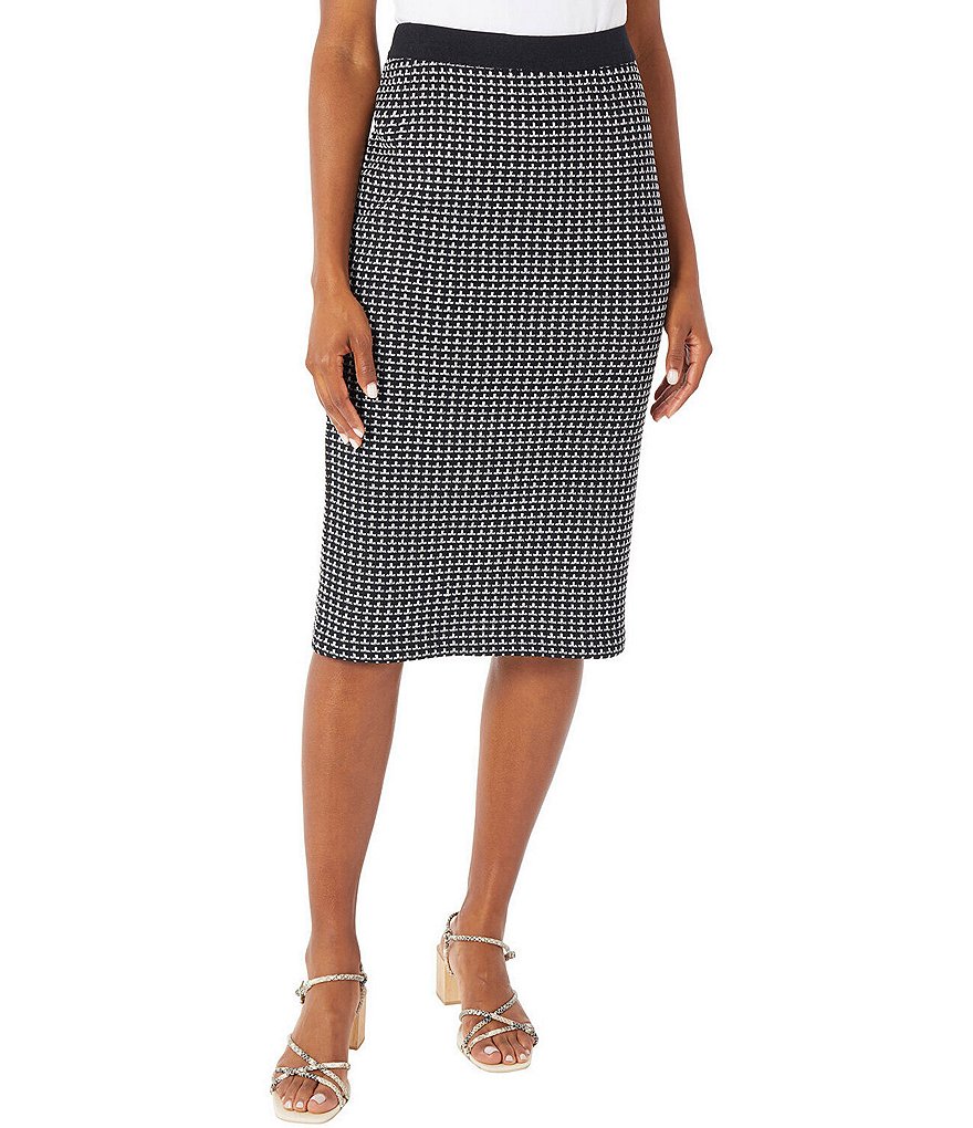 Ming Wang Contrast Grid Pattern Knit Pencil Skirt