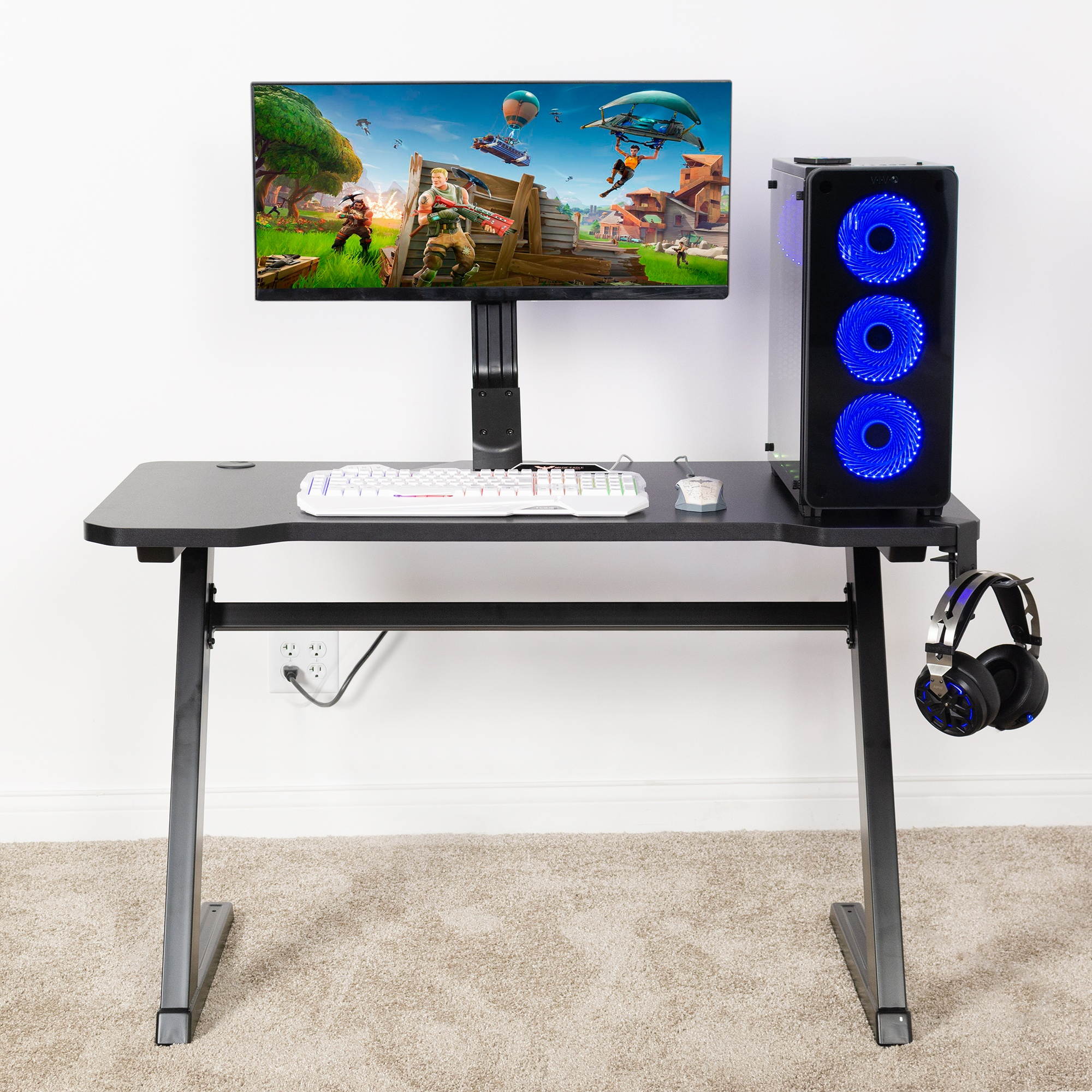 VIVO Black 47&rdquo; Gaming Desk Table with Z-Shaped Frame | Home Office Computer Workstation (DESK-GM1ZB)