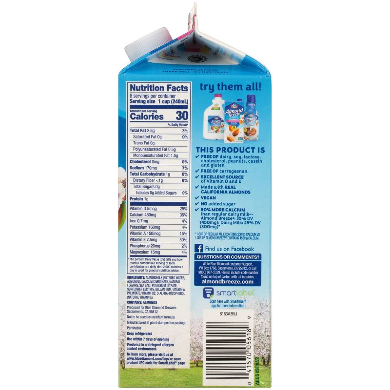 Blue Diamond Almond Breeze Unsweetened Vanilla Almond Milk - 96 fl oz