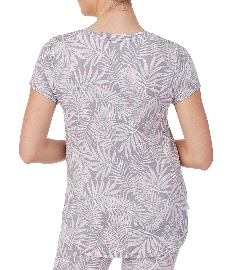 Irelax Palm Tree Print French Terry Crew Neck Short Sleeve Coordinating Sleep Top