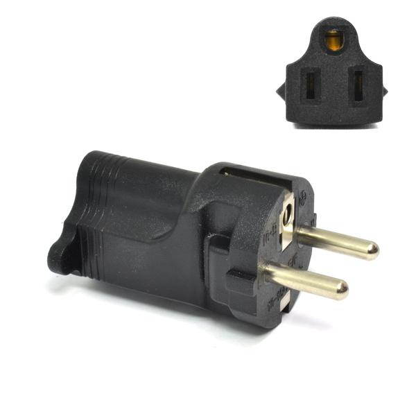Ceptics Schuko Germany, France CEE7/7 (Type E/F) Travel Power Plug Adapter Accepts NEMA 5-15R - ETL Certified - Industrial Grade (IG-9)