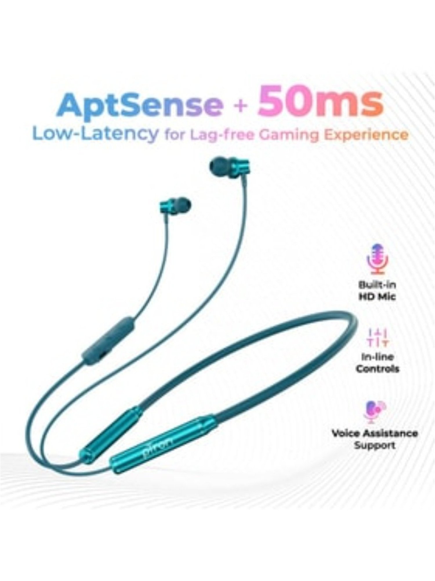 PTron Tangent Urban with 60 Hours Playtime, Wireless Bluetooth 5.3 Neckband, Type-C Charging (Green)