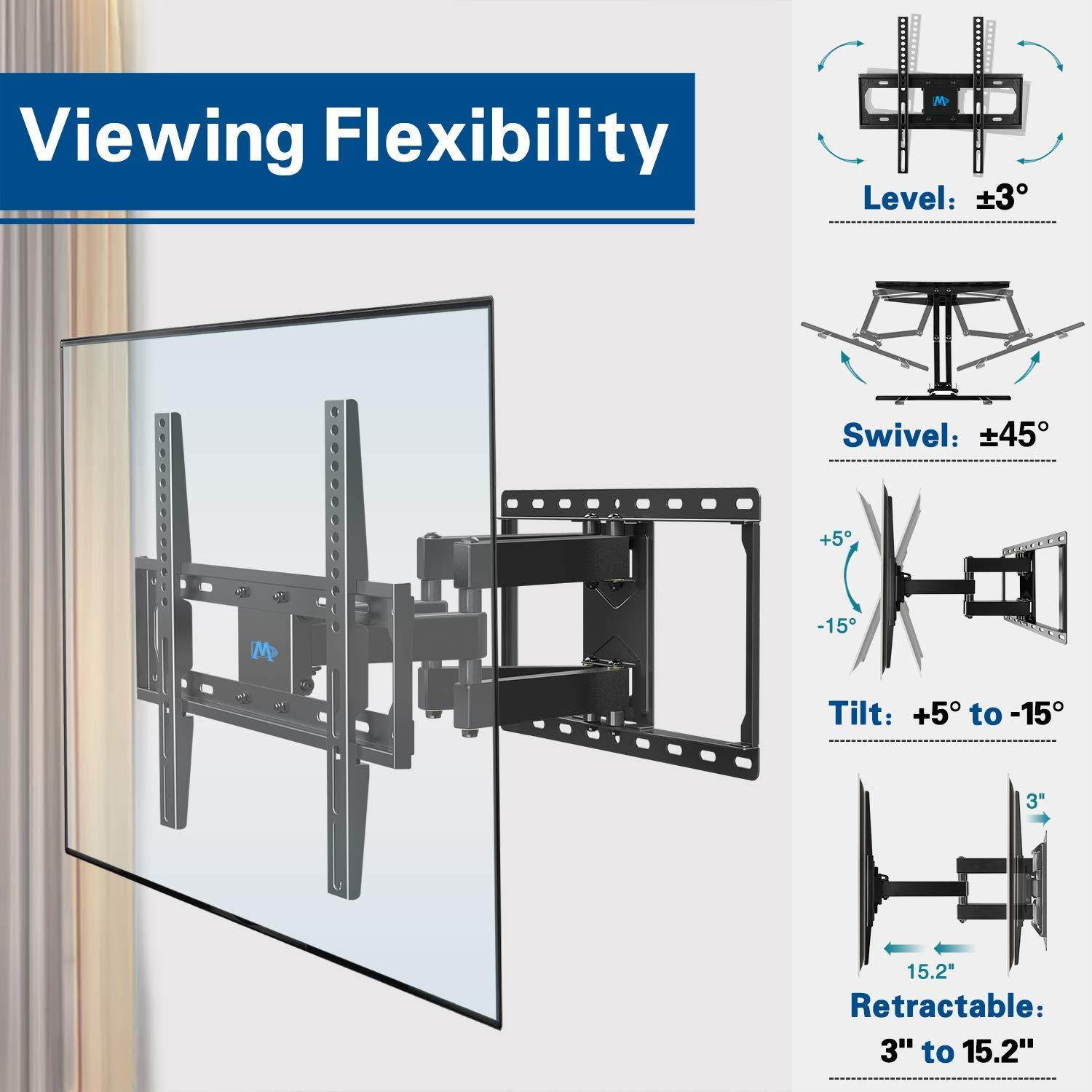 Mounting Dream TV Wall Mount TV Bracket for Most 32-55 Inch Flat Screen TV/ Wall Mount Bracket, Full Motion TV Wall Mount with Swivel Articulating Dual Arms, Max VESA 400x400mm, 99 LBS Loading MD2380