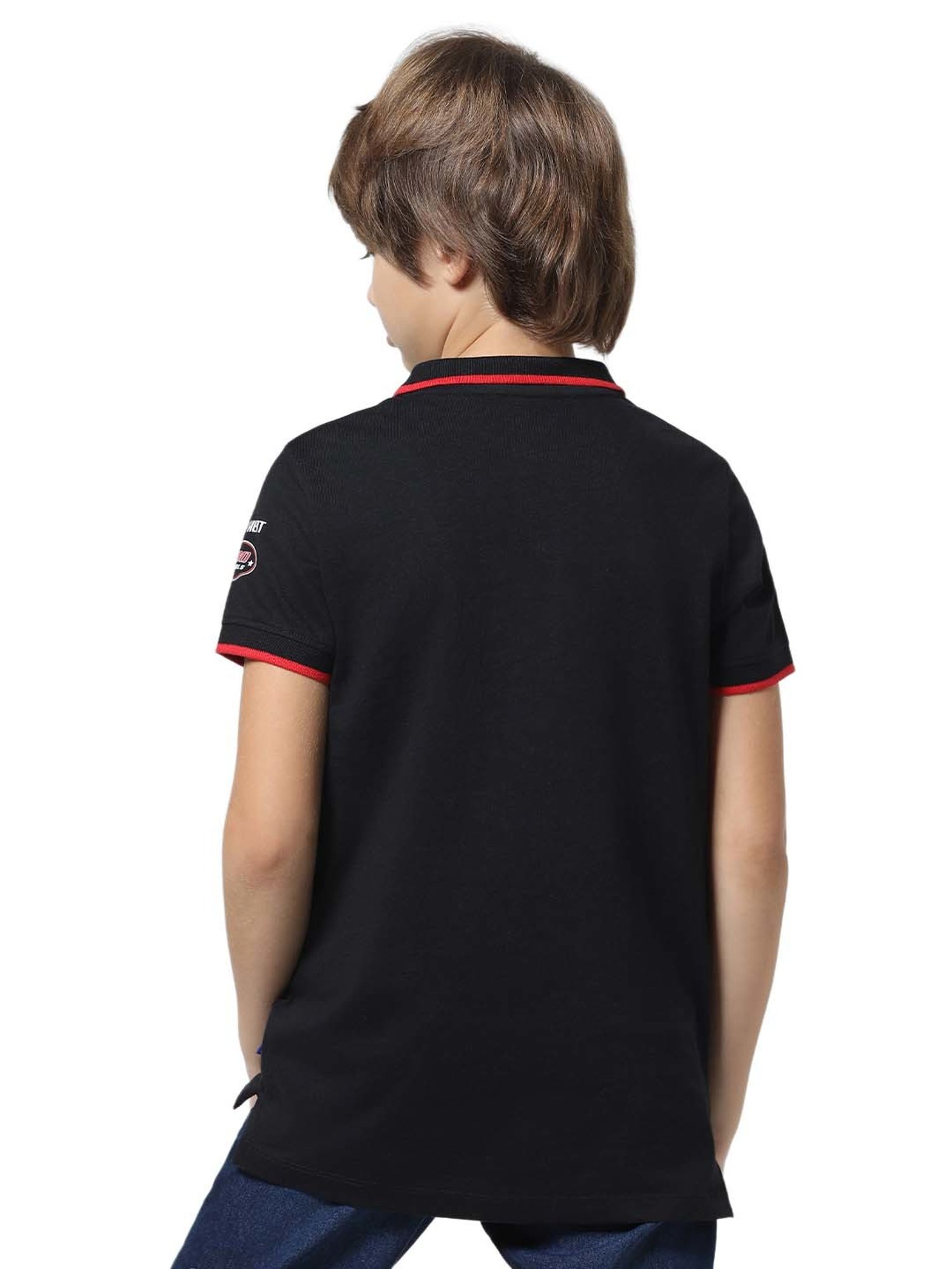 Jack & Jones Junior Jet Black & White Cotton Color Block Polo T-Shirt