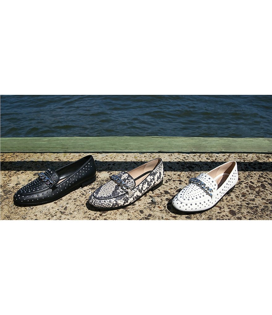 BCBGeneration Zelina Studded Snake Print Leather Loafers