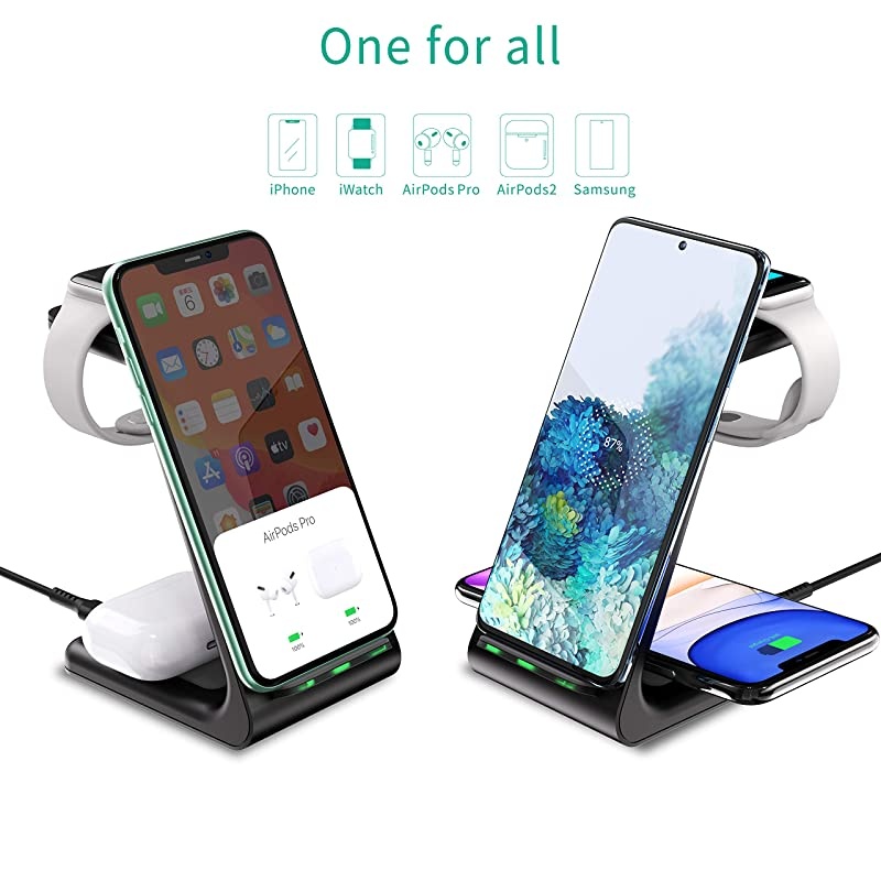 Wireless Charger Stand 3 in 1 QiCertified Wireless Charging Station for Apple Watch 5432 AirPods ProFast Charger Dock for iPhone 1212PRO11 Pro MaxXXSXRXs Max8Plus Samsung S20 S10