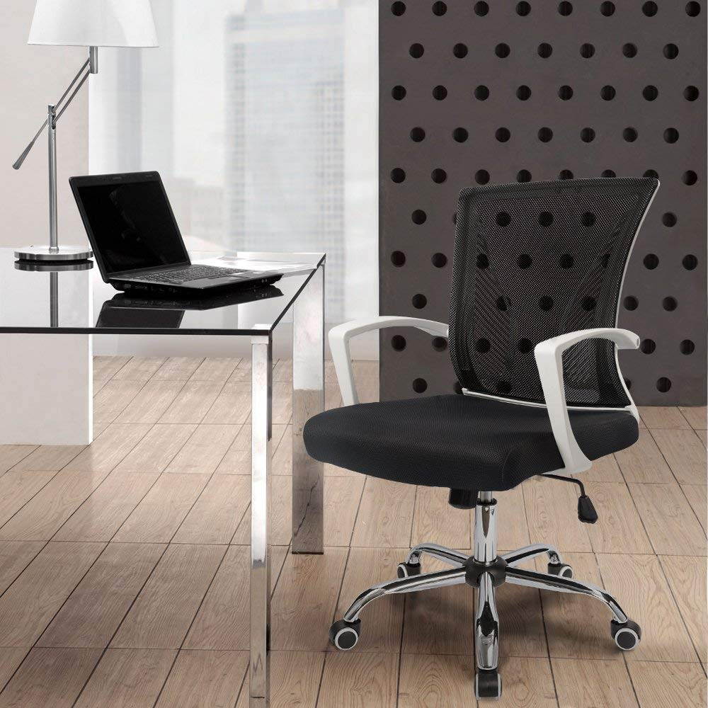 Furmax Office Chair Mid Back Swivel Lumbar Support Computer Ergonomic Mesh Chair with Armrest (Black)