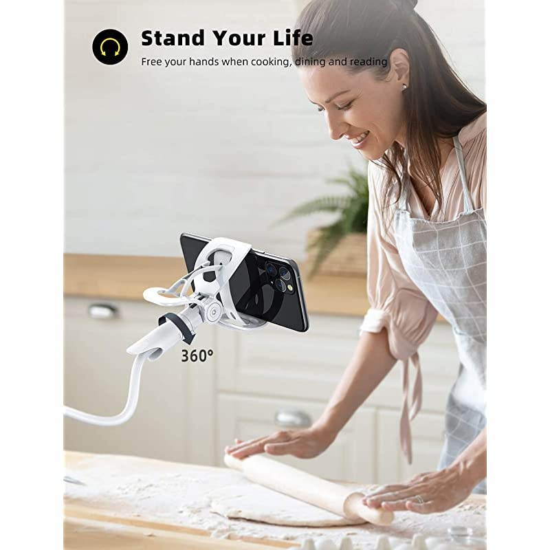 Phone Holder Bed Gooseneck Mount  Flexible Arm 360 Mount Clip Bracket Clamp Stand for Cell Phone 11 Pro XS Max XR X 8 7 6 Plus 5 4 Galaxy S10 S9 S8 S7 S6 Overall Length 334InWhite