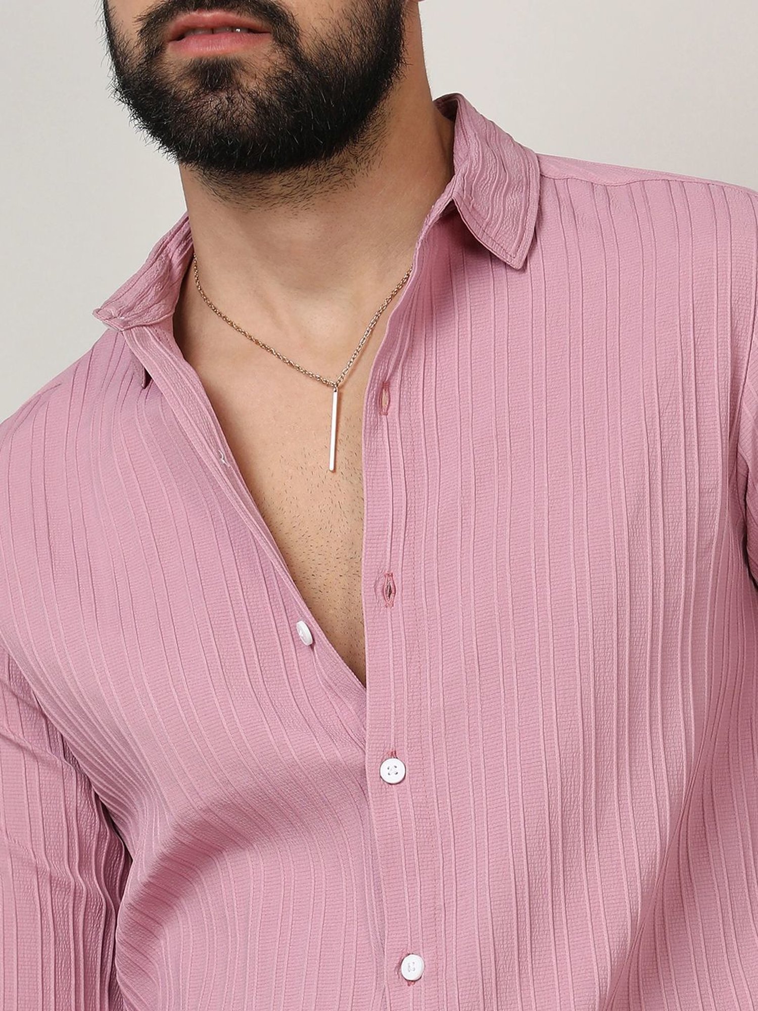 Campus Sutra Pink Regular Fit Striped Shirt