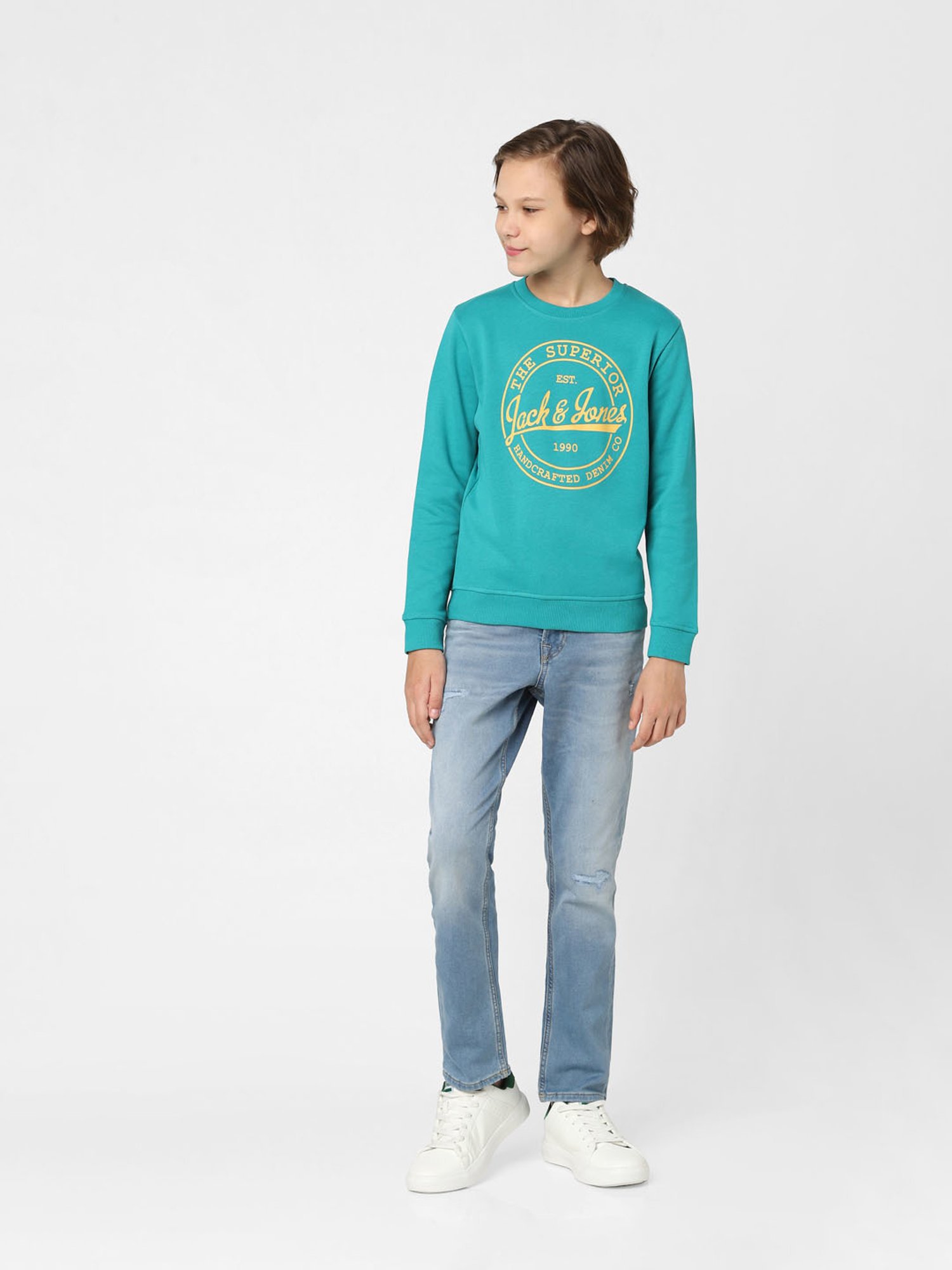 Jack & Jones Junior Blue Printed Full Sleeves Sweatshirt
