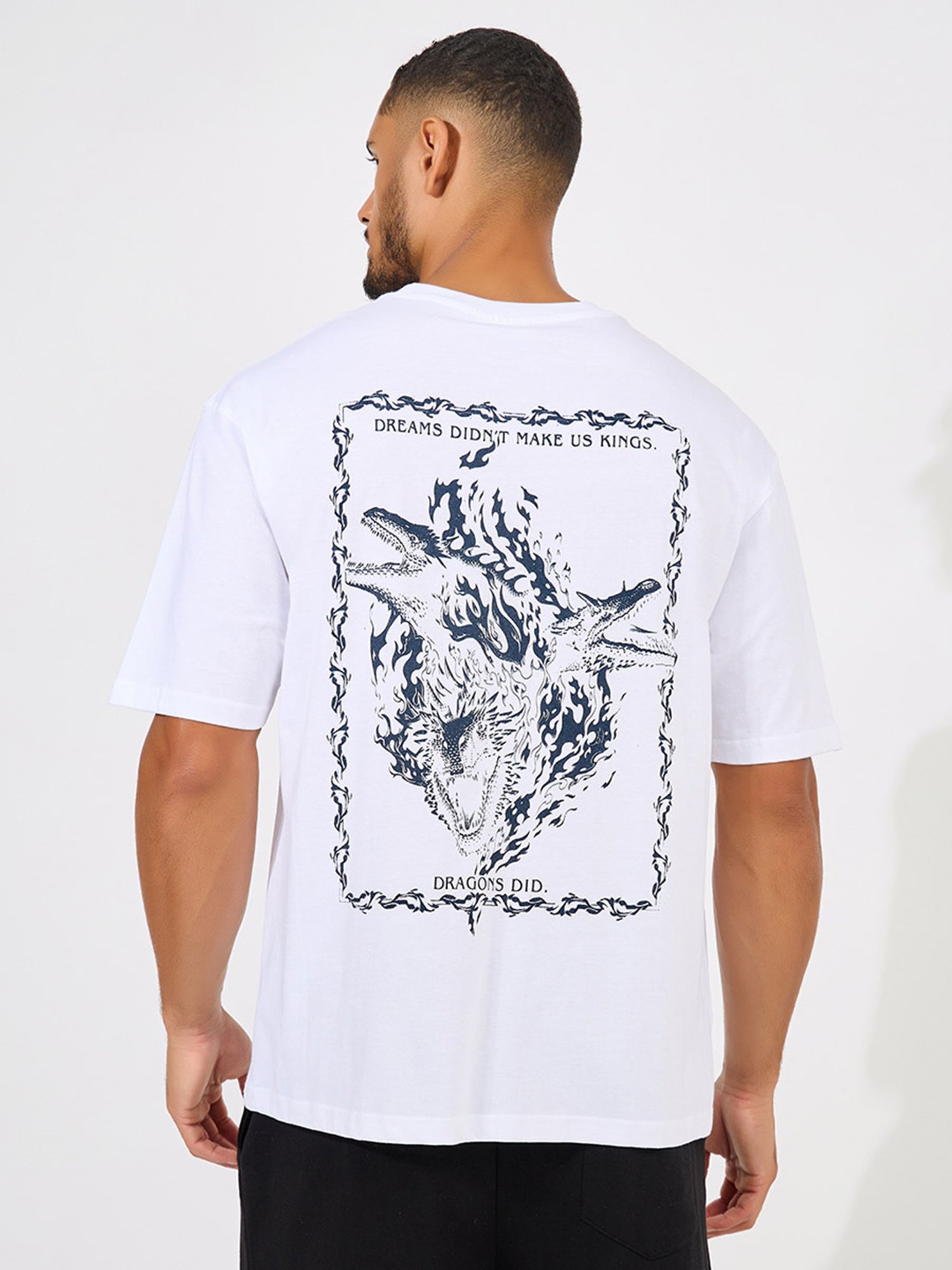 Styli White Relaxed Fit Graphic Print Oversized Crew T-Shirt