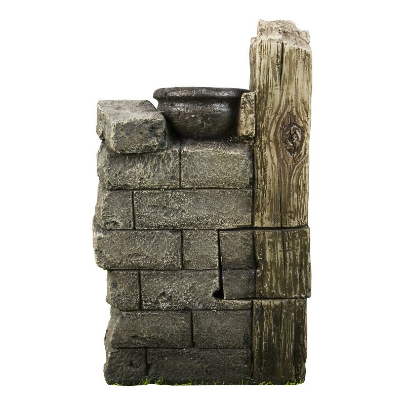 14" 2 Bowls Pouring into 1 Tabletop Waterfall Fountain with LED Light Gray - Hi-Line Gift