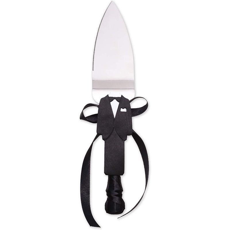 Sparkle and Bash 2 Pieces Bride and Groom Wedding Cake Knife and Server Set (2 Sizes)