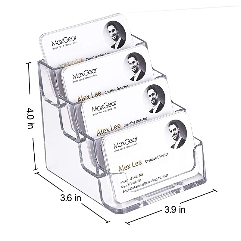 Clear Business Card Holder 4 Pocket Business Card Display, Business Card Stand for Desk or Counter with 4 Tier, 160 Card Capacity, 2 Pack