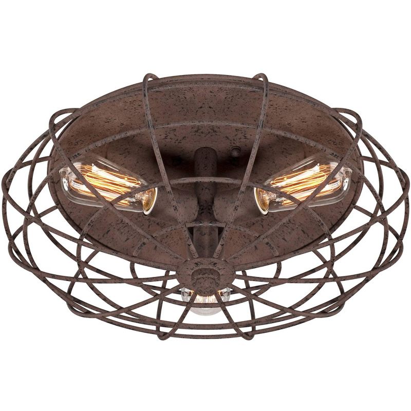 Franklin Iron Works Industrial Ceiling Light Flush Mount Fixture LED Dark Rust Caged 18 1/2" Wide 3-Light for Bedroom Kitchen