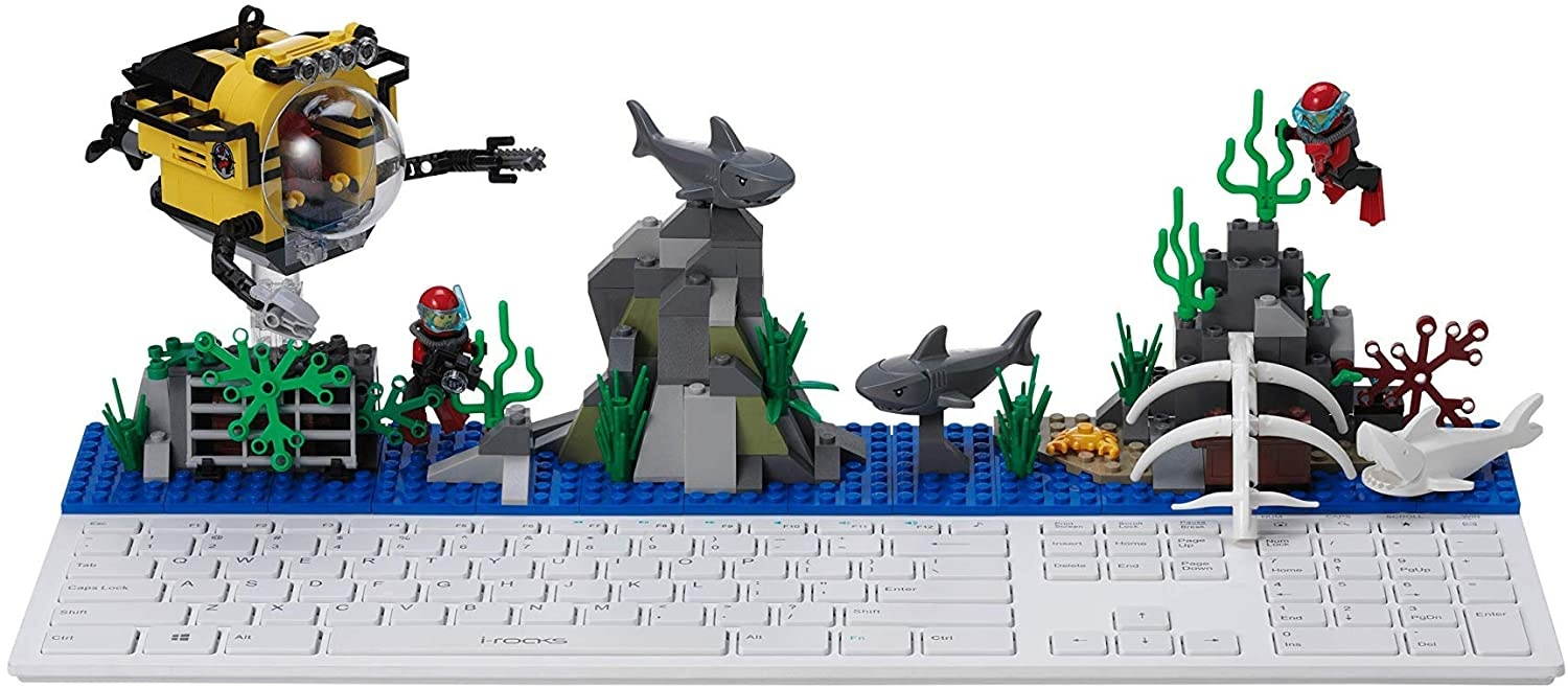i-rocks IRK23 W Ultra-Slim Wired Keyboard with Customizable Lego Building Blocks, Scissor Switch Key and Shortcut Keys - Full-Sized Keyboard with Numeric Keypad for Windows PC