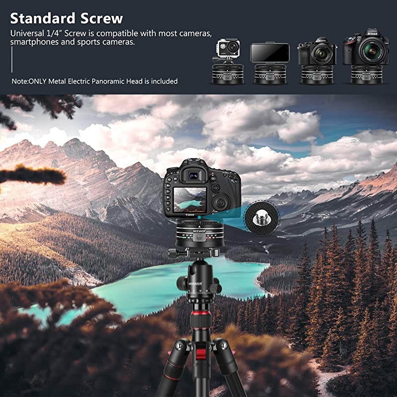 Electric Panoramic Tripod Head for Time Lapse Shooting with Variable Speed and Direction, Built-in Rechargeable Battery and Remote Control for Smartphone DSLR Camera GoPro(Adapter Not Included)