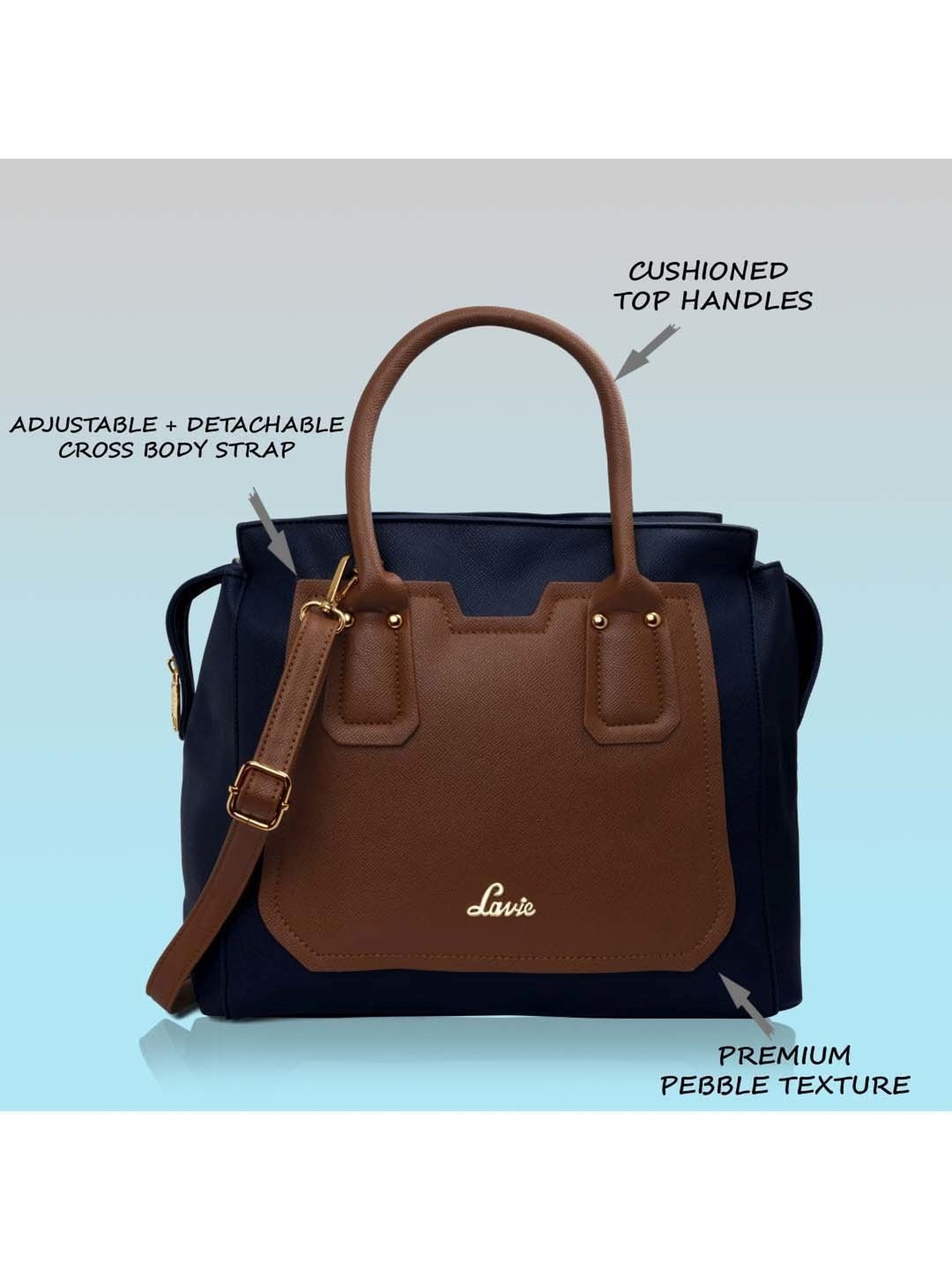 Lavie Navy Solid Large Handbag