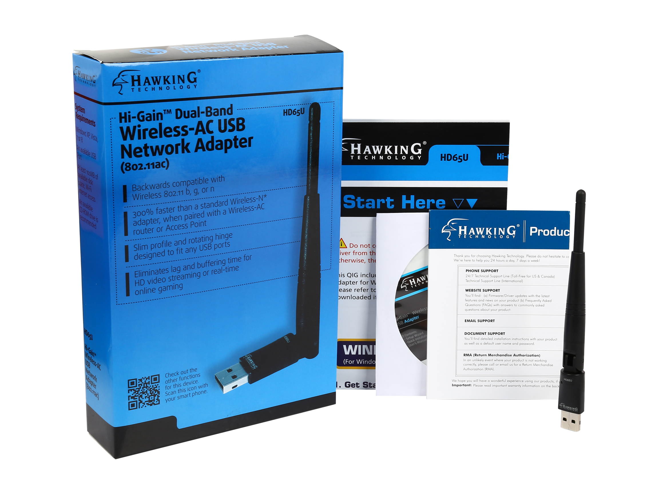 Hawking Technology Hi-Gain Wireless-AC Dual-Band USB Network Adapter Certified error-free streaming (HD65U)