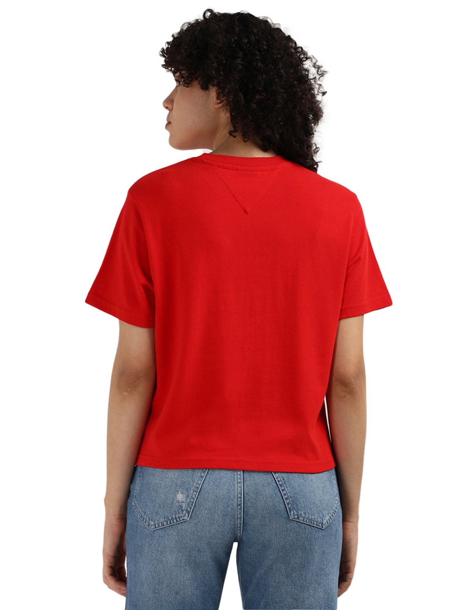Tommy Hilfiger Red Pure Cotton Embroidered Women Regular Fit T-Shirt