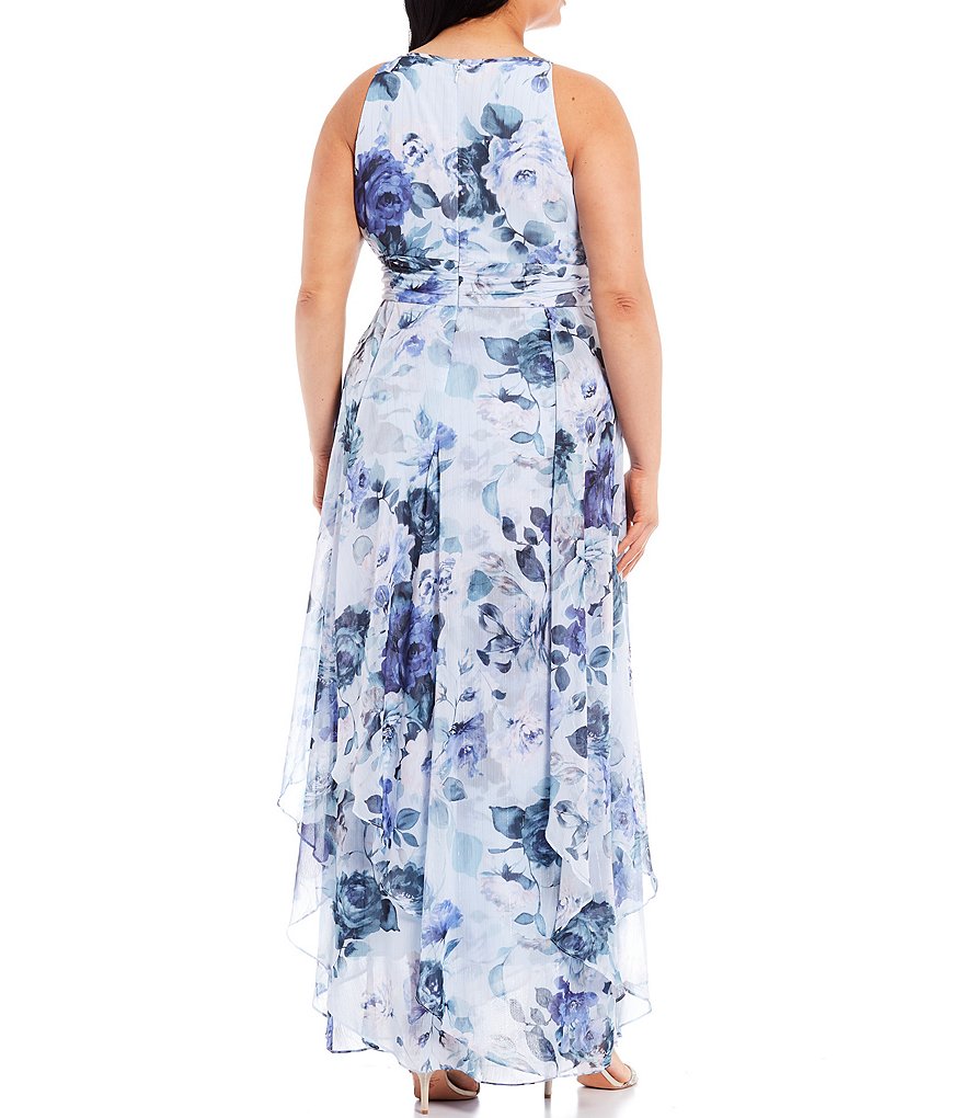 R & M Richards Plus Size Sleeveless Halter Neck Floral Chiffon Dress