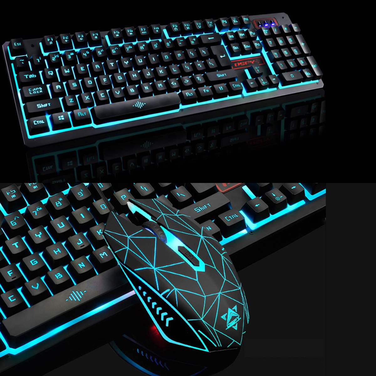 Kit 3 Ergonomics Metal Light Keyboard+Mouse+Headset Set Wired Game for PC