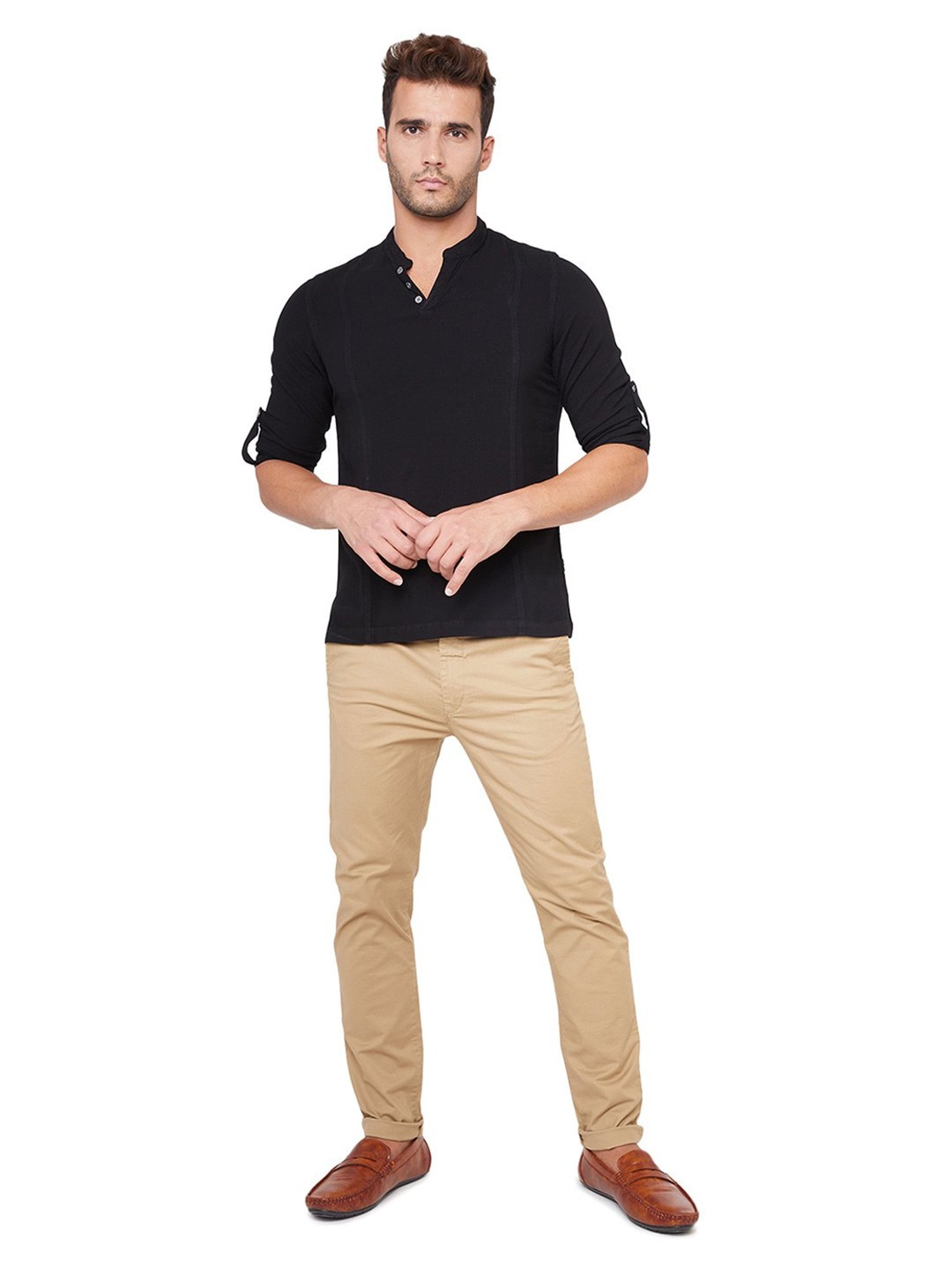 Identiti Black Slim Fit Short Kurta