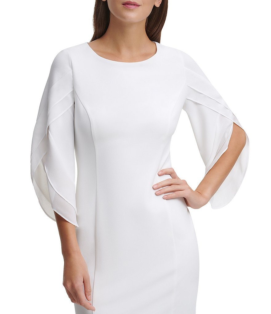 DKNY Tulip Sleeve Stretch Scuba Crepe Shift Dress