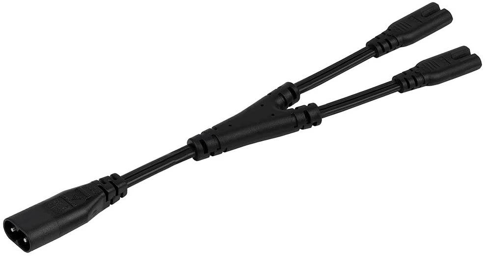 IEC 320 C8 to Dual C7 Y Split Power Cord, Figure 8 Male to Double Female 1-in-2 Out AC Power Cord, IEC320 C8 to 2X C7 Y Split AC Cord (C8 to 2XC7)