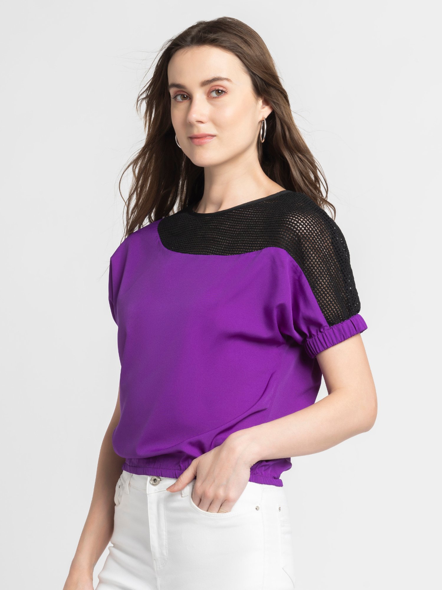 SHAYE Purple & Black Regular Fit Top