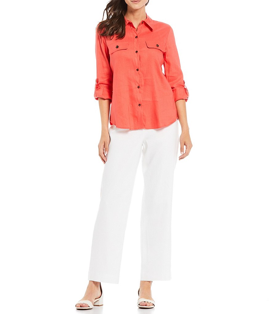 Preston & York Sam Stretch Linen Blend Button Down Long Sleeve Top