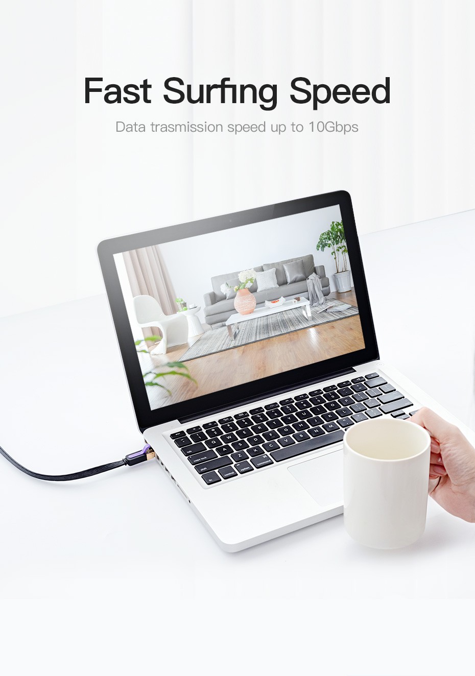 Cat7 Ethernet Cable, Vention Flat High Speed 10 Gigabit LAN Network Patch Cable with Clips, Faster Than Cat6 Cat5e, Shielded RJ45 Connectors for Xbox One, Switch, Router, Modem, Printer- Black/6ft