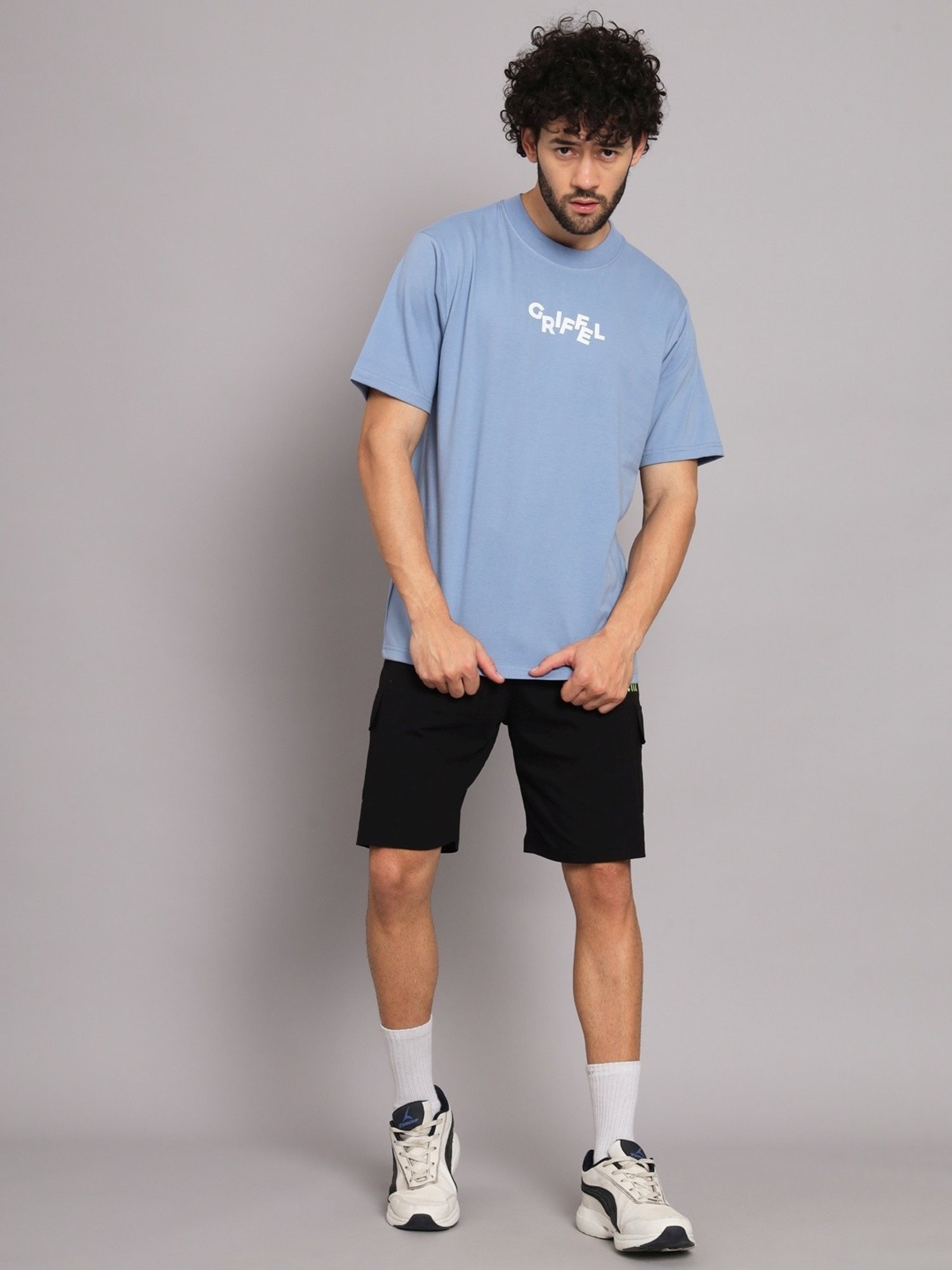 Griffel Blue Cotton Loose Fit Printed Co-Ord Set