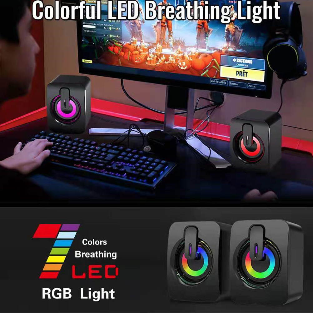 FRCOLOR  Computer Speaker Wired Desktop Luminous Game Mini Speaker With 3.5mm Audio Plug USB Colorful Light Speaker-Colorful Light Version