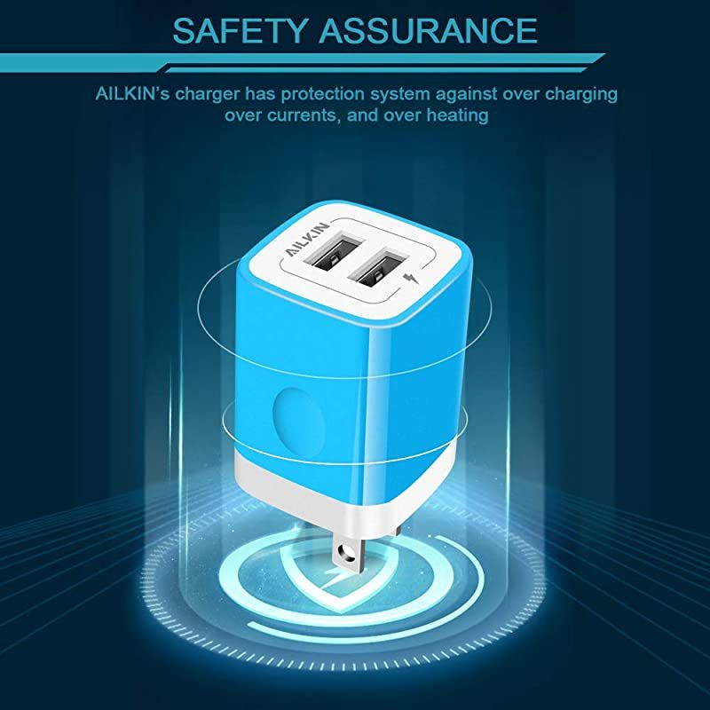 Foldable Charger Block, Dual USB Plug in Wall Charger, Travel Charger Adapter Fast Charging Box Double USB Cube Ports for Pad, Phone XS XR MAX 8 Plus, LG, Pixel, Fire, Blue, Headphone-Blue