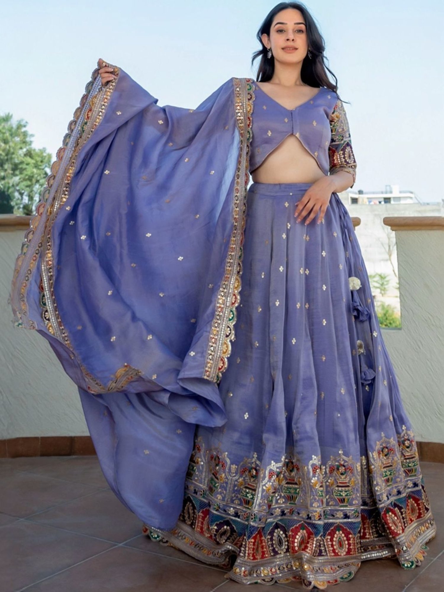 HOUSE OF JAMOTI Purple Embroidered Lehenga Choli Set With Dupatta