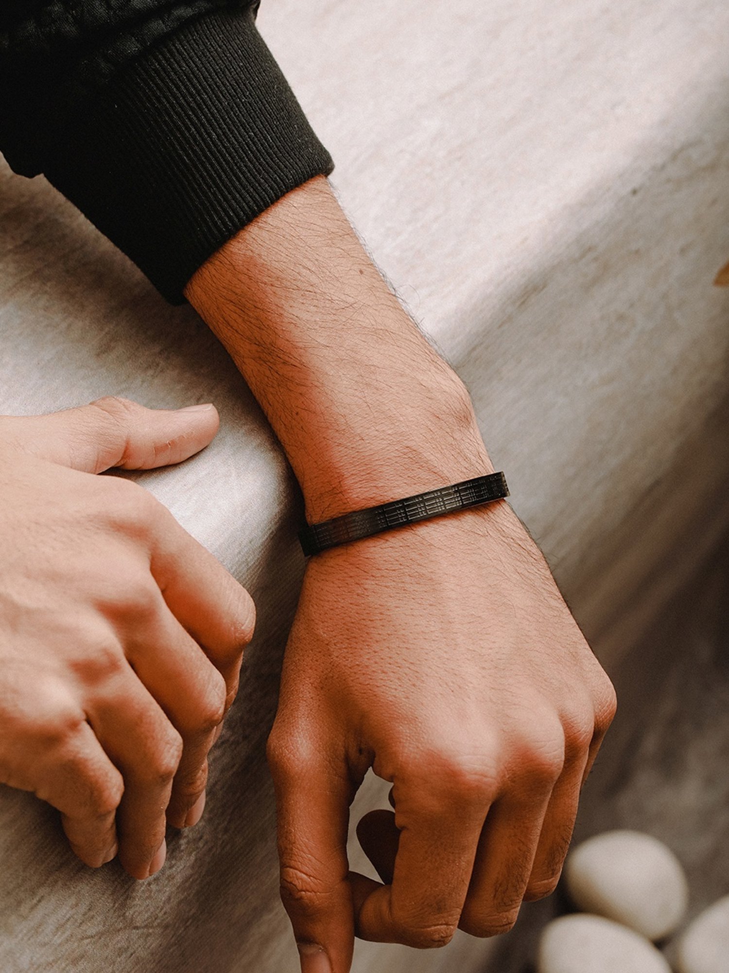 Aatmana Men Black Stainless Steel Kada Bracelet