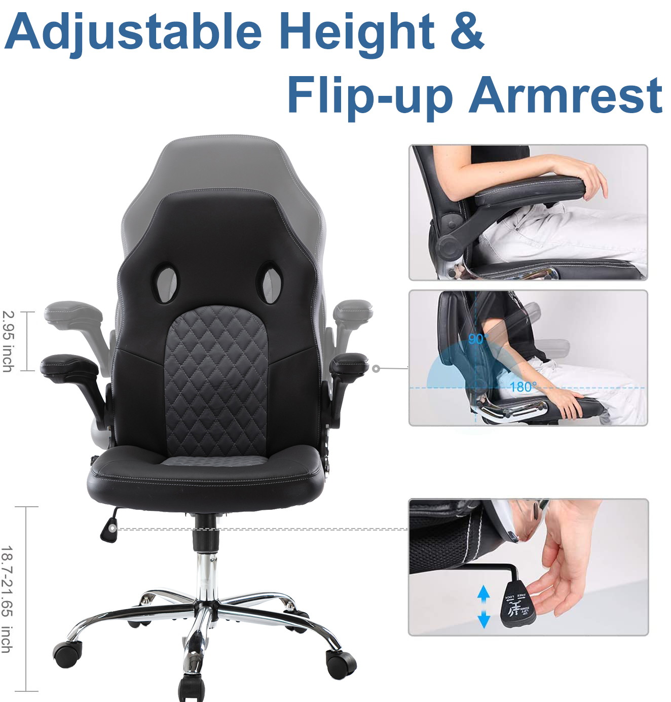 Gaming Chair, Racing Style Computer Desk Chair Padded Armrests Ergonomic Lumbar Support Adjustable Height