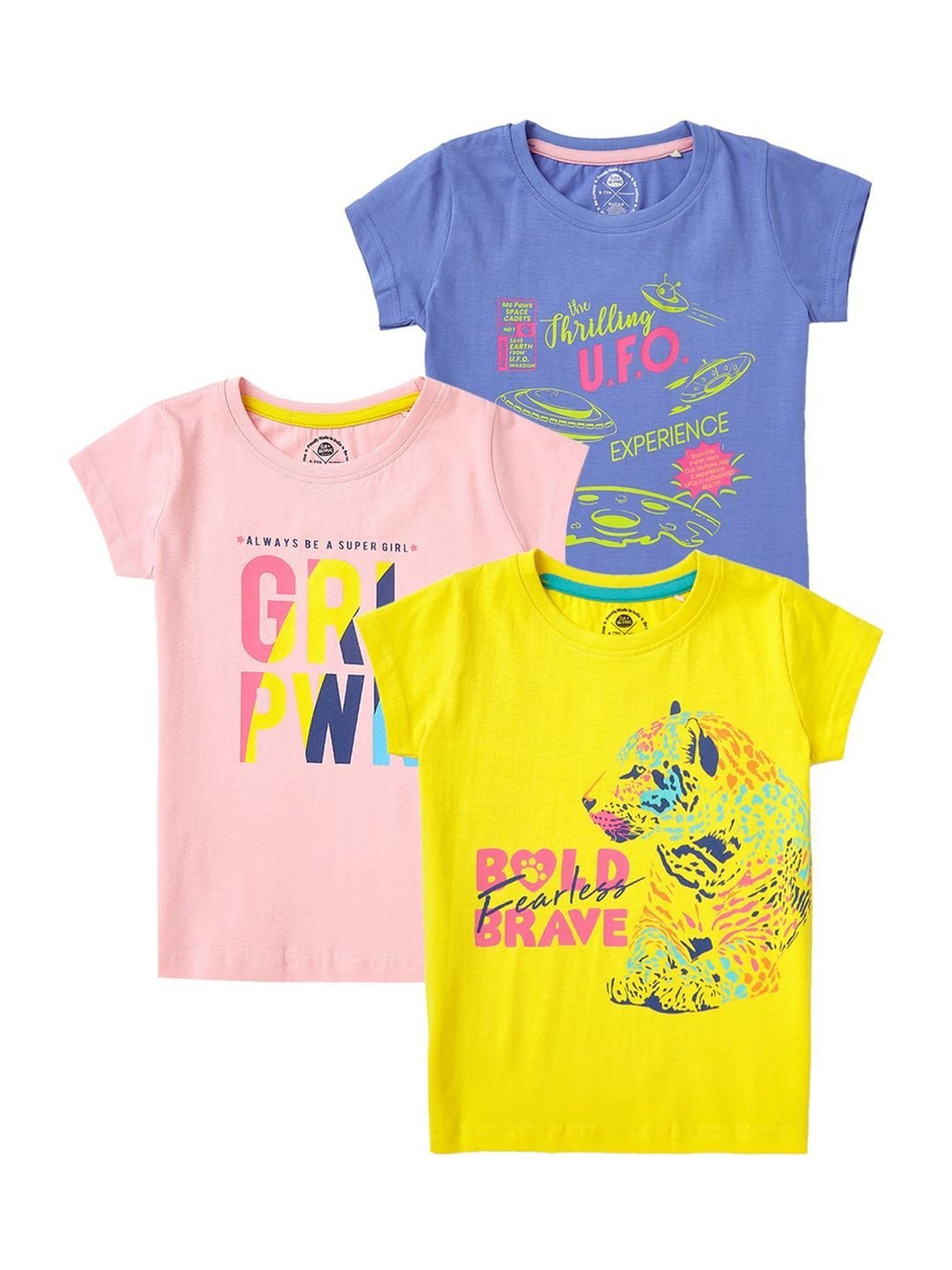 Cub McPaws Kids Multicolor Cotton Printed T-Shirt (Pack of 3)