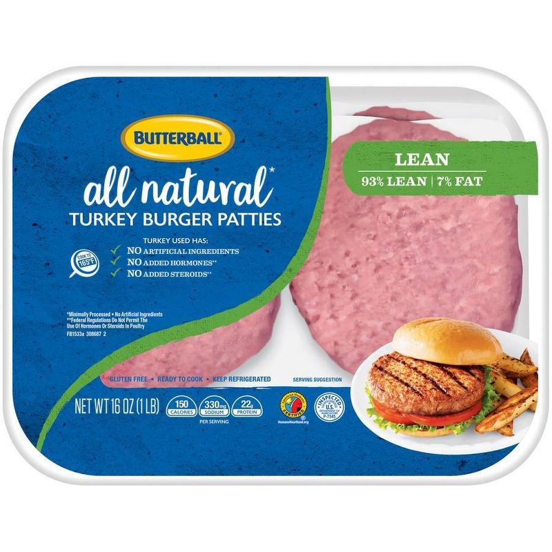 Butterball All Natural Fresh 93/7 Turkey Burger Patties - 1lb