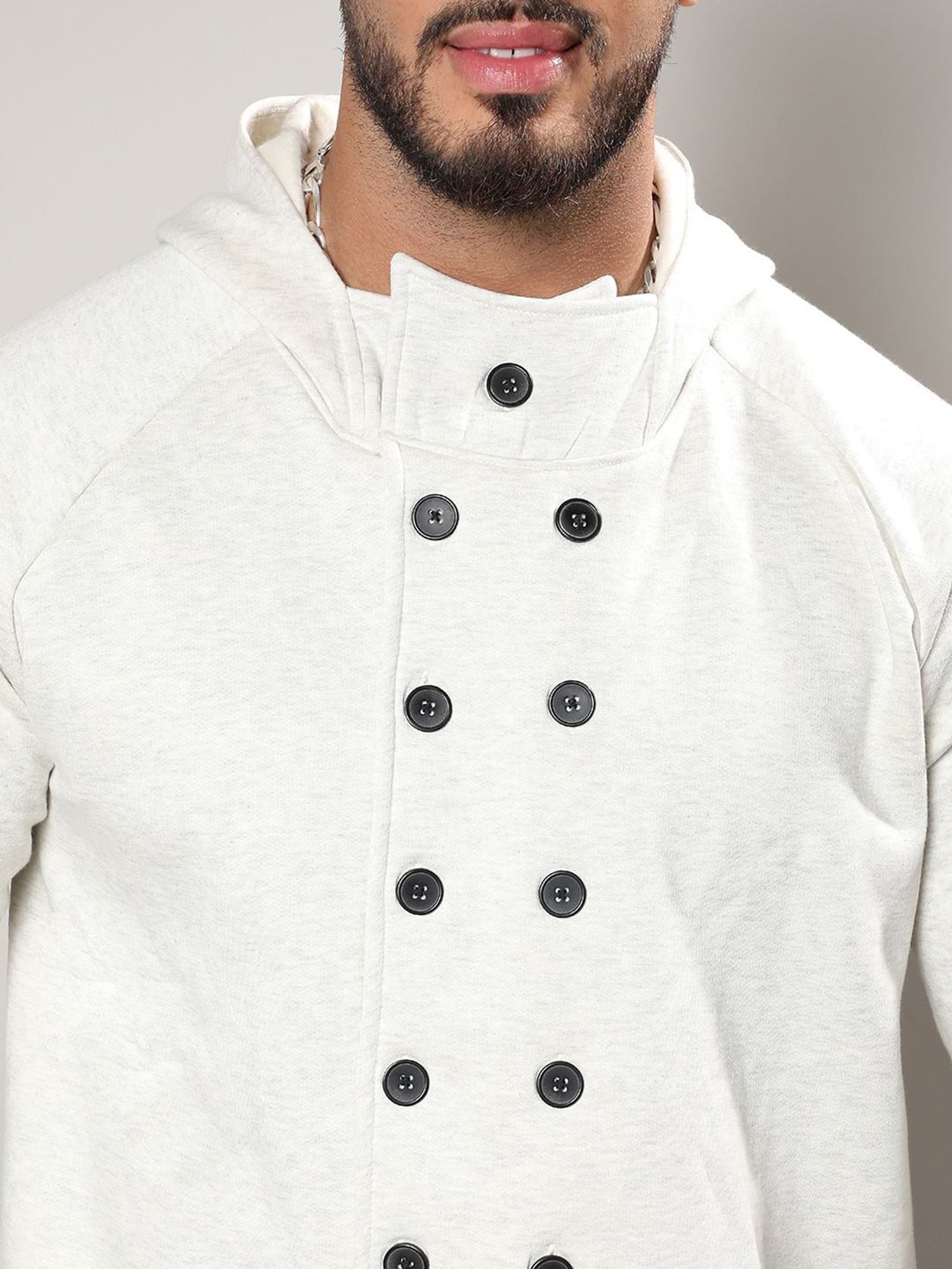 Instafab Plus Light Grey Cotton Regular Fit Plus Size Hooded Jacket