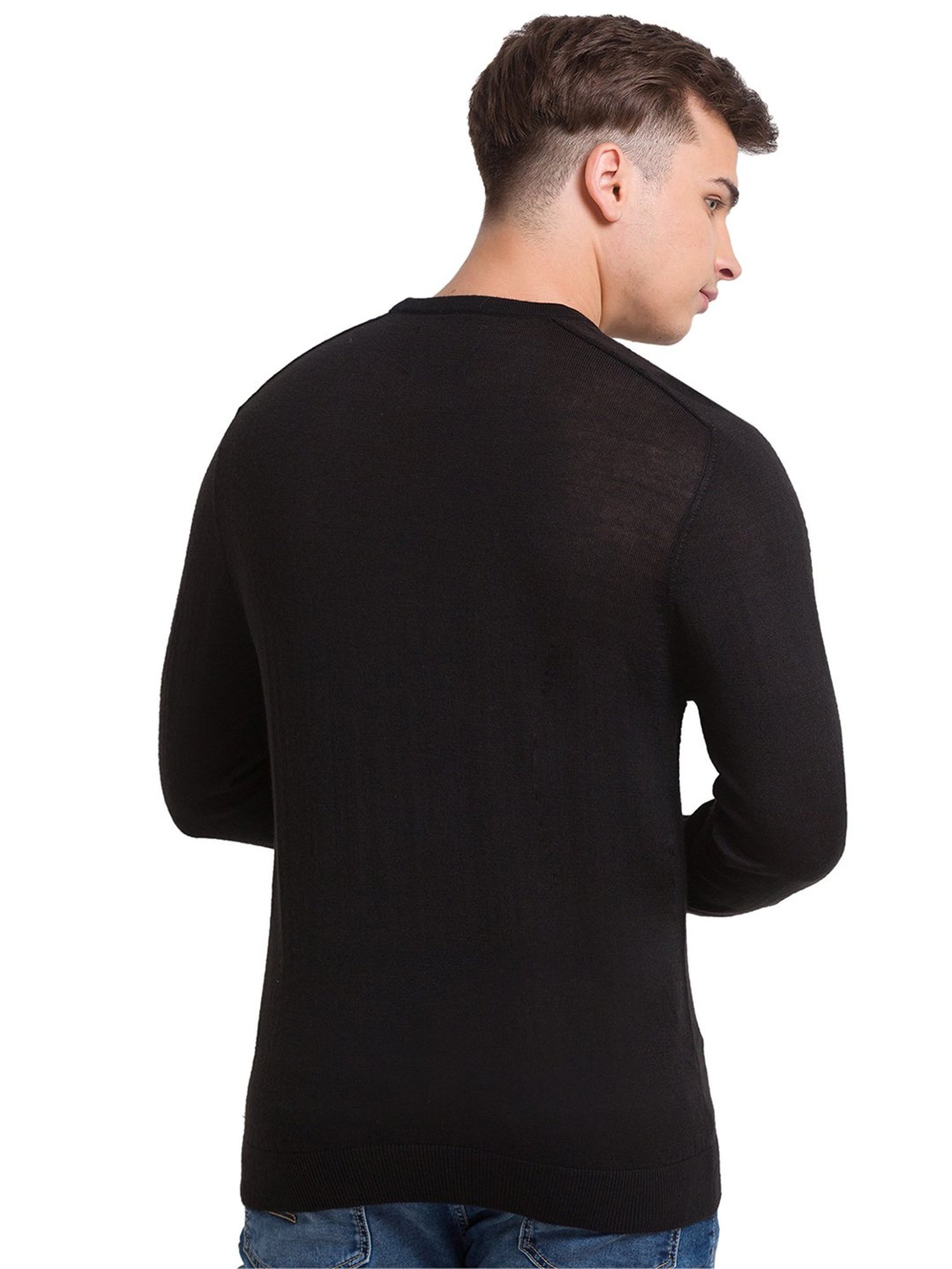 ColorPlus Black Tailored Fit Self Design Sweater